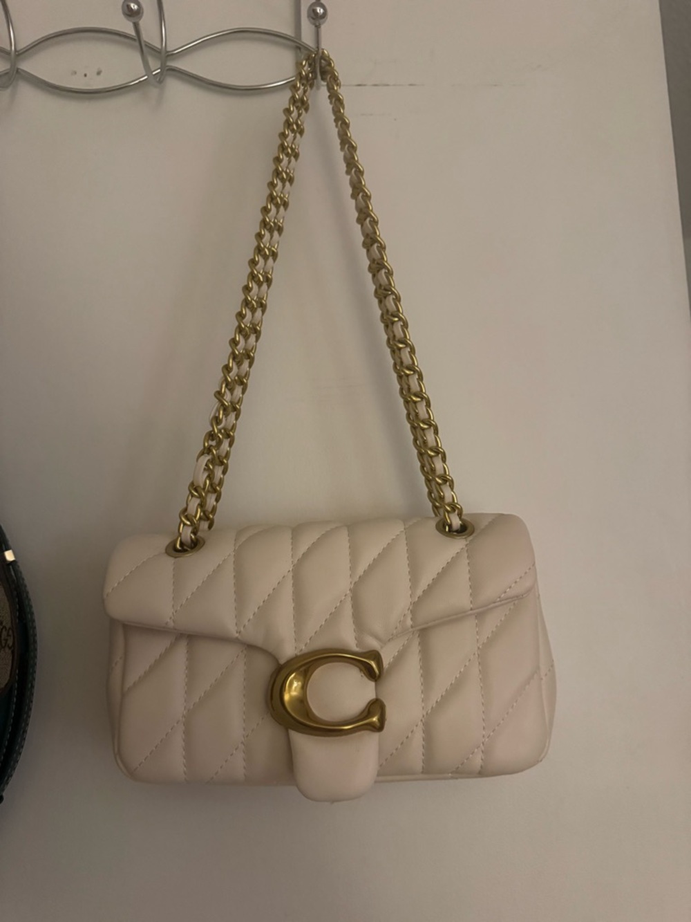 Coach Cream Quilted Shoulder Bag with Gold C Clasp